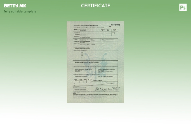 Модерен стил на Шкотска, шаблон за уверение за смртни случаи на регистар на умре